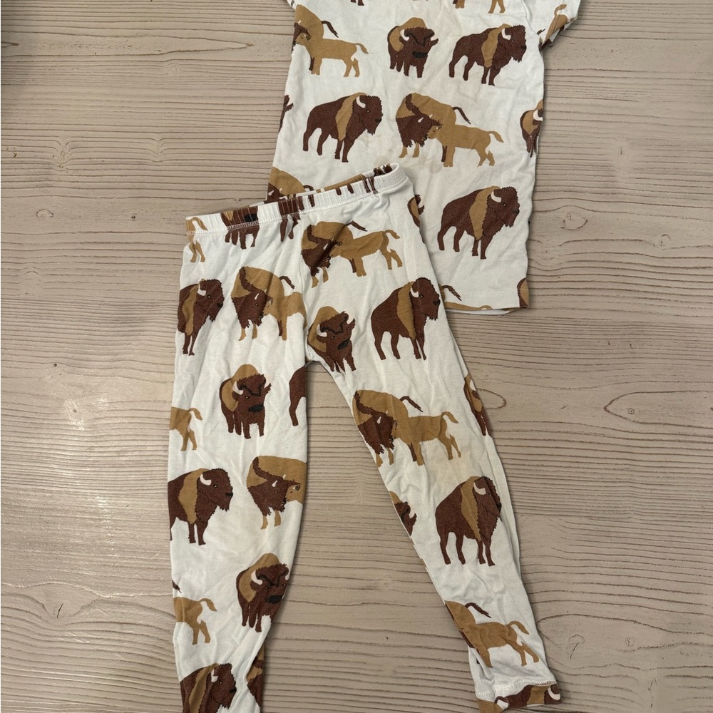 Kickee Pants Brown and Tan Buffalo Print Kids Pajama Set